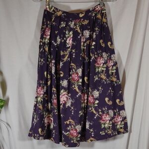 Vintage Laura Ashley Purple Floral Pleated Wool Blend A-Line Skirt - Size 10